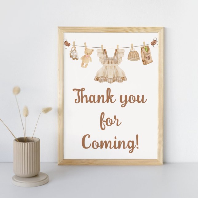 Brewing Coffee Baby Shower Thank You Sign Poster (Coffee Little Bean Clothesline Baby Shower Thank you for Coming Sign)