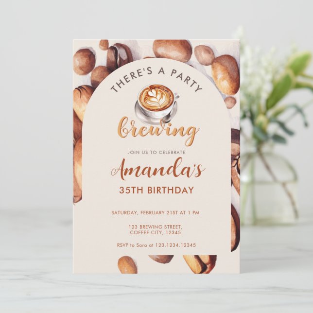 Brewing Coffee Bean Any Age Birthday Inbjudningar (Stående Fram)