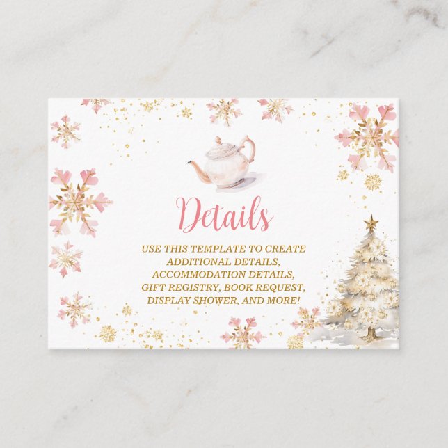Brewing Pink Winter Tea Party Baby Shower Details Tilläggskort (Framsida)