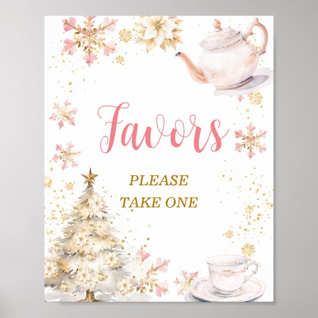 Brewing Pink Winter Tea Party Baby Shower Favors Poster (Framsidan)