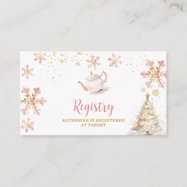 Brewing Pink Winter Tea Party Baby Shower Registry Tilläggskort (Framsida)