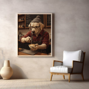 Brewmaster Lab in Red Flanals Poster