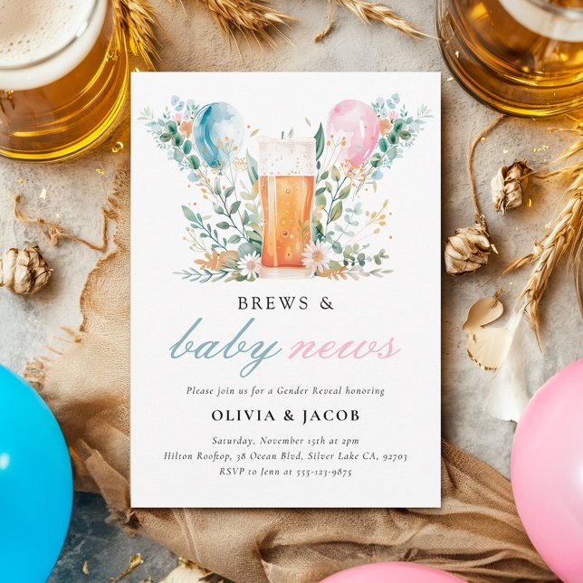 Brews & Baby News Gender Reveal Party Inbjudningar (Skapare uppladdad)