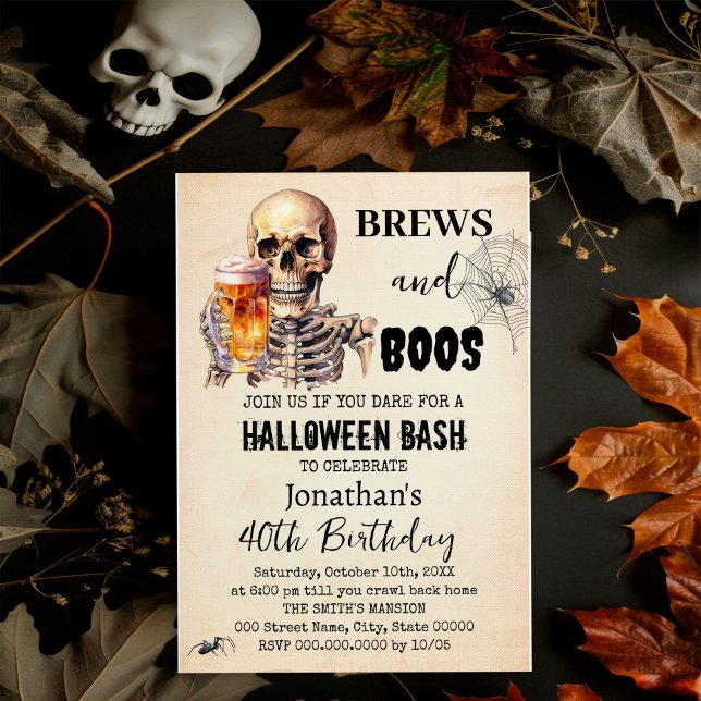 Brews & Boos Halloween Skullöl Vuxen Birthday Inbjudningar (Skapare uppladdad)