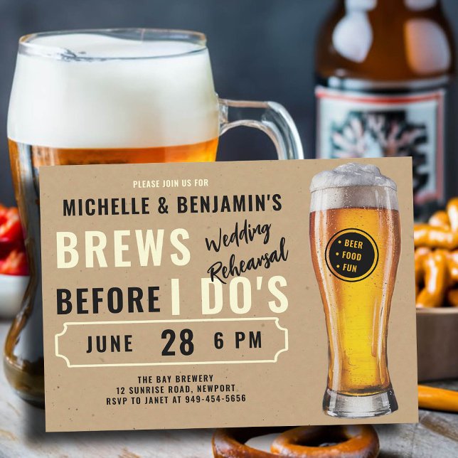 Brews innan jag gör några Bröllop-repetitionsAvsla Inbjudningar (brews before i dos wedding rehearsal dinner invitation brewery theme rustic kraft beer party)