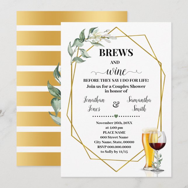 Brews & Vin innan jag gör Greenery Möhippa Inbjudningar (Fram/baksida)