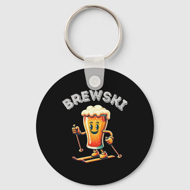 Brewski Winter Skiing Beer Ski Retro Tecknad Funny Nyckelring (Framsida)