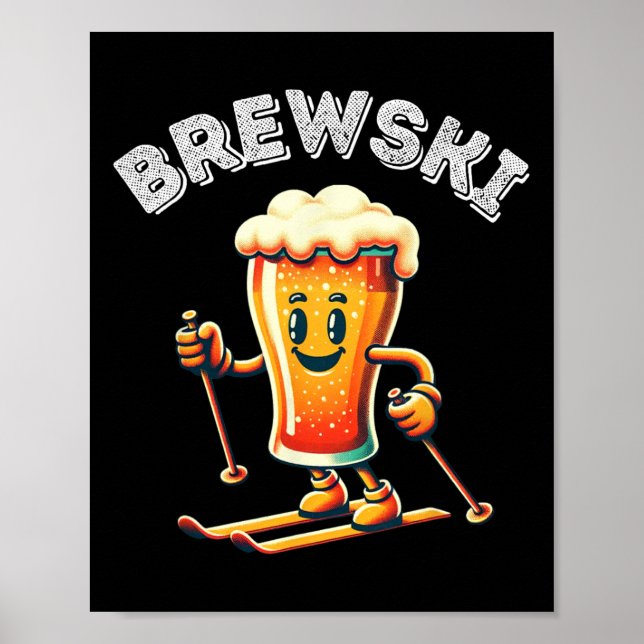Brewski Winter Skiing Beer Ski Retro Tecknad Funny Poster (Framsidan)