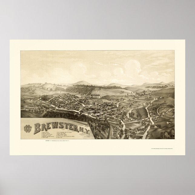 Brewster, NY Panoramic Karta - 1887 Poster (Framsidan)