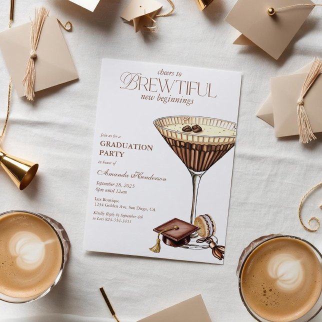 Brewtiful Espresso Martini Studenten Inbjudningar (Espresso MArtini Graduation Invitation)