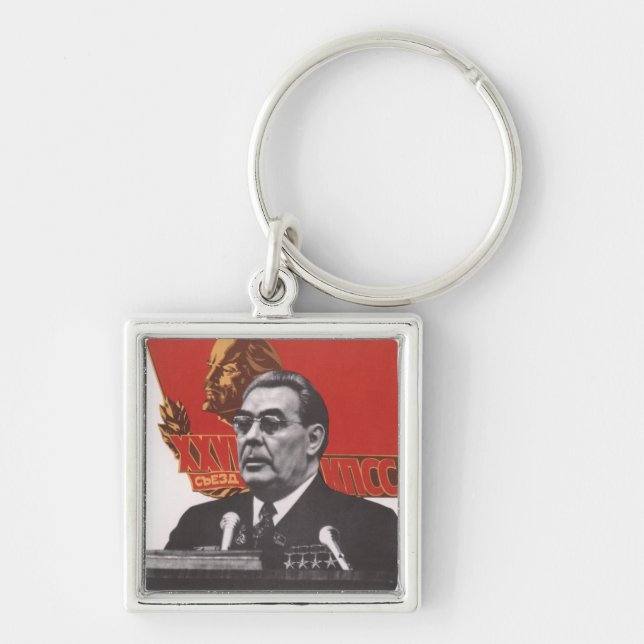 Brezhnev Fyrkantig Silverfärgad Nyckelring (Framsidan)