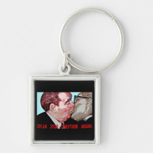 Brezhnev & Honecker kyss, galleri för östlig sid Fyrkantig Silverfärgad Nyckelring