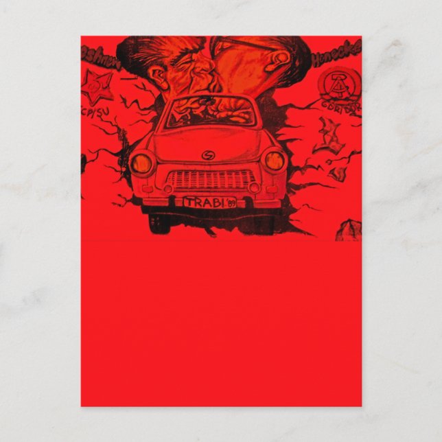 Brezhnev & Honecker,Trabant Car,Berlin - Red Vykort (Framsida)