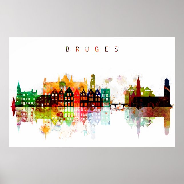 Brges Belgium Watercolor Skyline Poster (Framsidan)