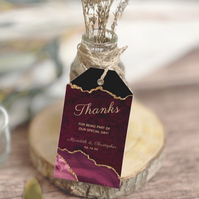 Brgundy Guld Agate Geode Tack Bröllop Presentetikett (Skapare uppladdad)