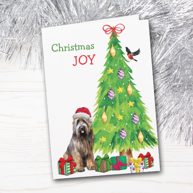 Briard Hund, Bird och Julgran Helgkort (Skapare uppladdad)