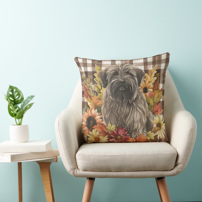 Briard Hund Fall Watercolor Flowers Kudde (Stol)