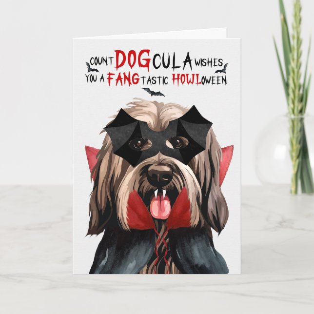 Briard Hund Funny Count DOGcula Halloween Helgkort (Framsida)