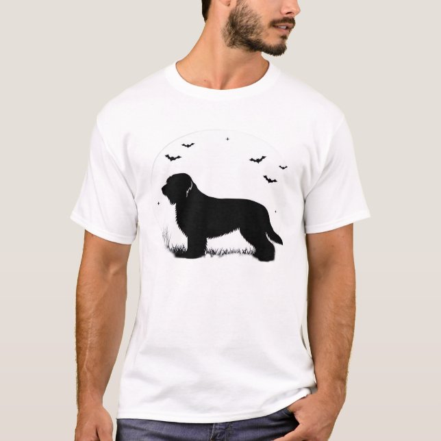 Briard Hund � Halloween Moon Silhouette Överstor T Shirt (Framsida)