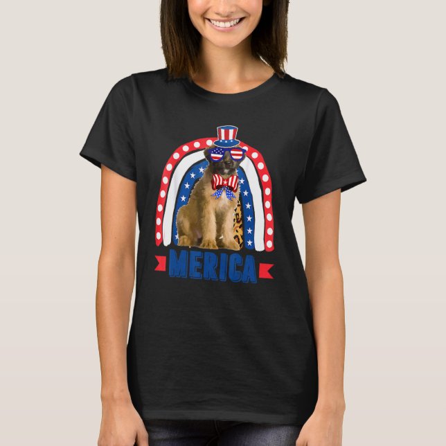 Briard Hund Rainbow Leopard Merica Flagga 4:e juli T Shirt (Framsida)