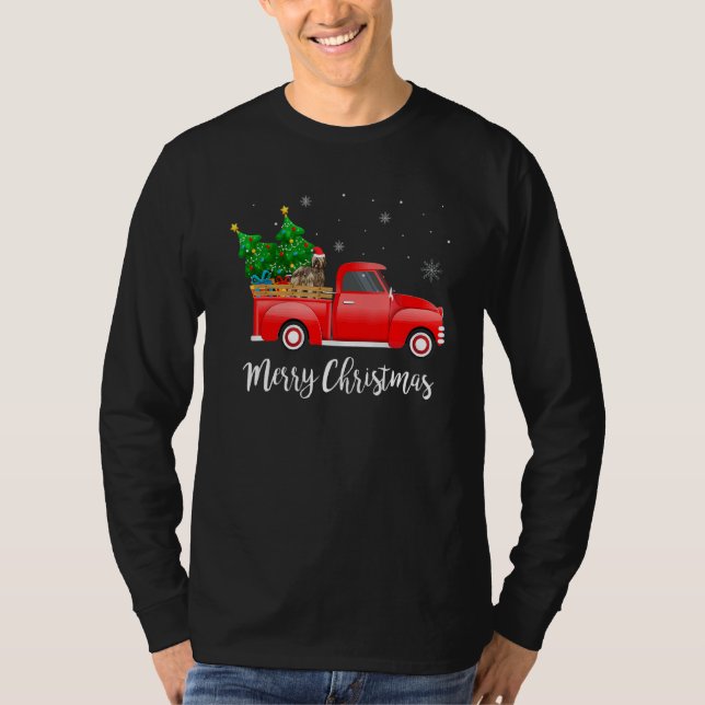 Briard Hund Ridande Röd Lastbil Jul T Shirt (Framsida)