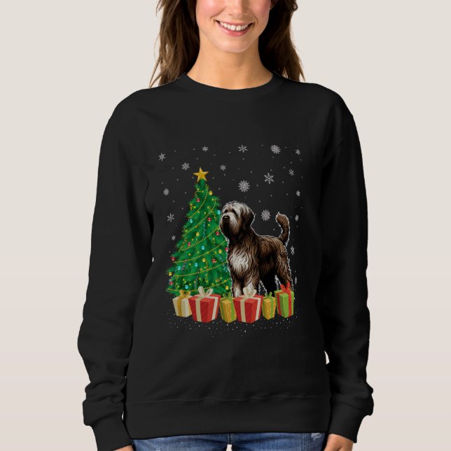 Briard Hund Träd Lighting Santa Hat Briard Hund T Shirt (Framsida)