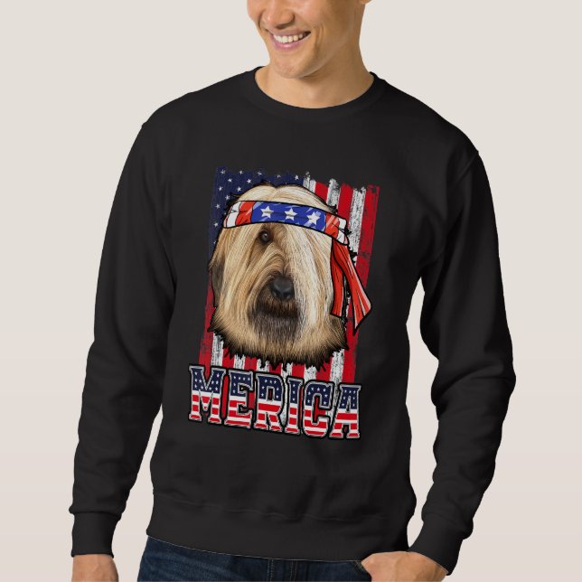 Briard Merica 4:e juli Hund Patriotic Flagga Lång Ärmad Tröja (Framsida)