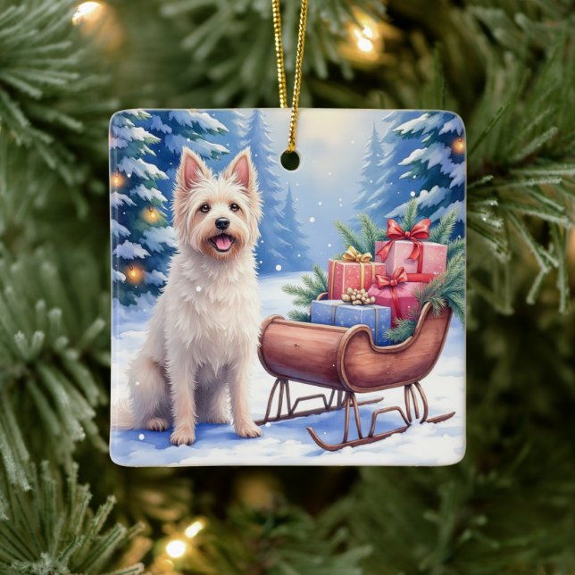 Briard Vintage släde Vinter Jul Konst Julgransprydnad Keramik (Träd)