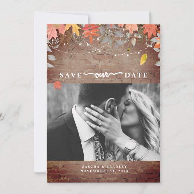 Brick Autumn Foliage Ljus Photo Fall Wedding Spara Datumet (Framsida)