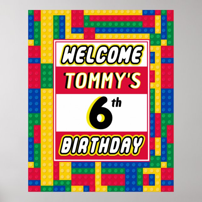 Brick Builder Customizable Birthday Party Welcome  Poster (Framsidan)