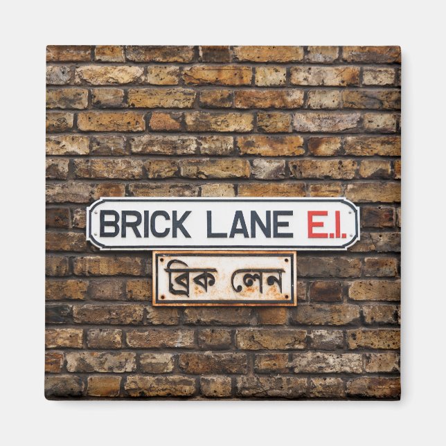 Brick Lane E1 kylskåpsmagnet fyrkantig (Framsidan)