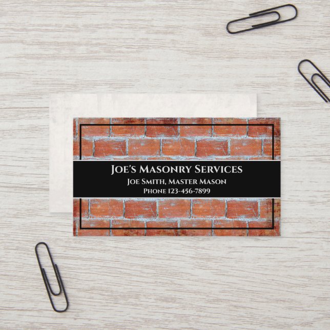 Brick Mason Masonry Construction Business Card Visitkort (Fram/Back In Situ)