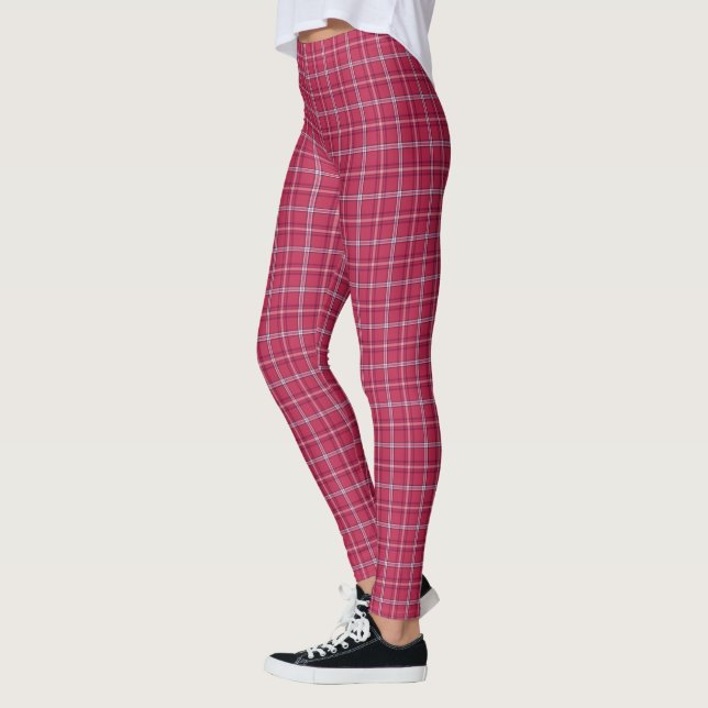 Brick Red and Soft Peach Plaid Leggings (Vänster)
