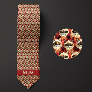Brick Red Geometric Cat Mönster Slips