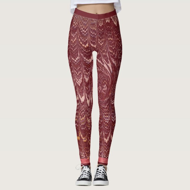 brick red marble print leggings (Framsida)