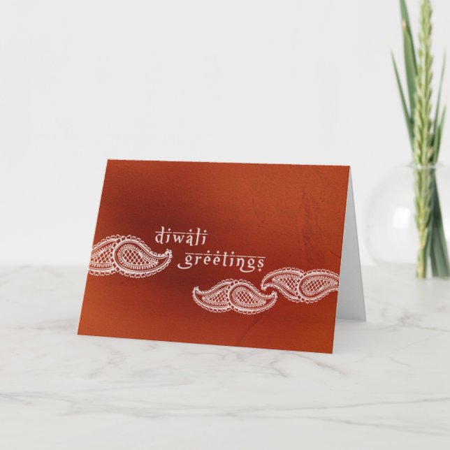 Brick Red Paisleys Diwali Card Kort (Framsida)