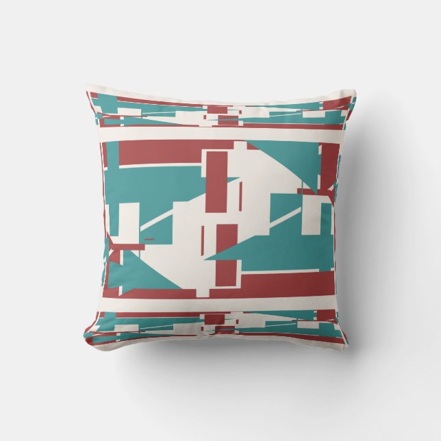 Brick Red Teal Blue Mediterranean 3-Tier Mosaic Kudde (Framsida)