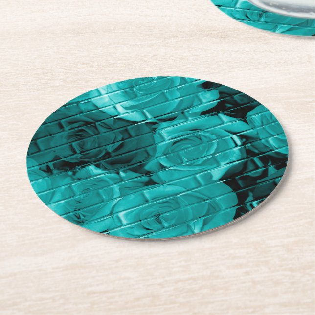 Brick Ro-03-Teal-Round Party Underläggs Underlägg Papper Rund (Vinklad)