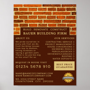 Brick Wall, Byggande Firm, Byggnadsreklam Poster