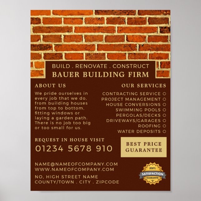 Brick Wall, Byggande Firm, Byggnadsreklam Poster (Framsidan)