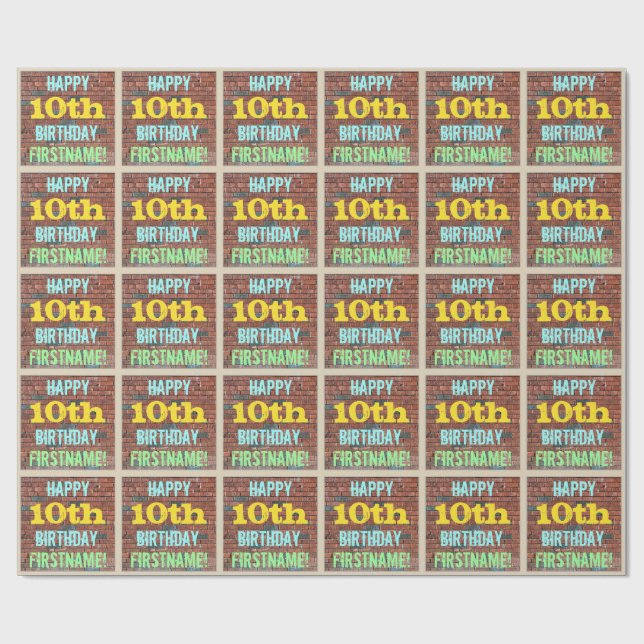 Brick Wall Graffiti Inspired 10:e födelsedagen + N Presentpapper (Platt)