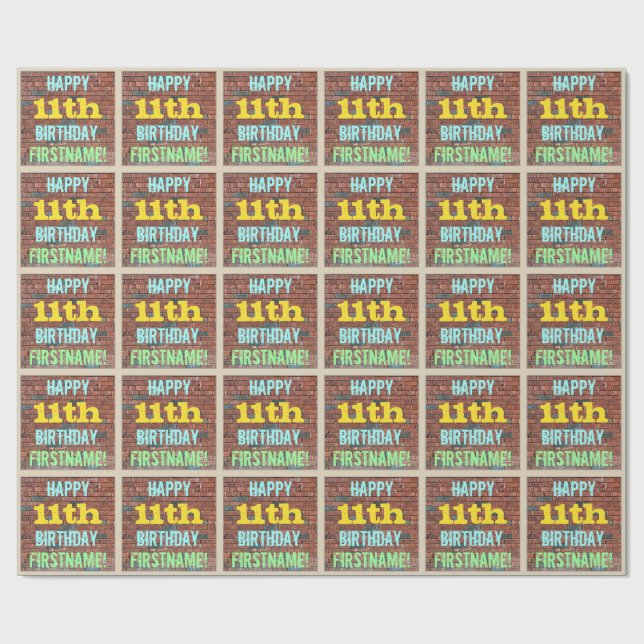 Brick Wall Graffiti Inspired 11:e födelsedagen + N Presentpapper (Platt)