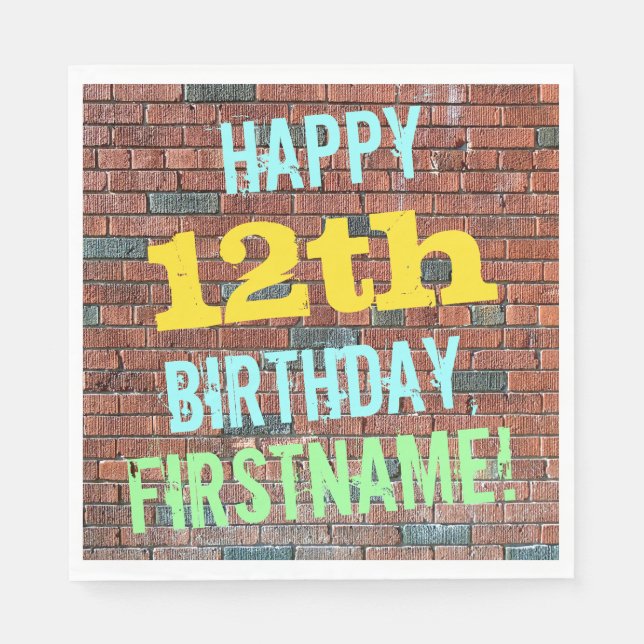 Brick Wall Graffiti Inspired 12:e Birthday + Namn Pappersservett (Framsidan)