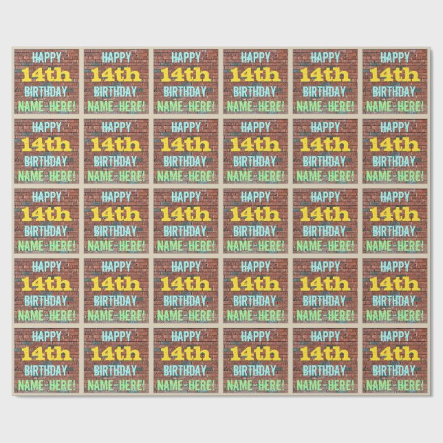 Brick Wall Graffiti Inspired 14:e födelsedagen + N Presentpapper (Platt)