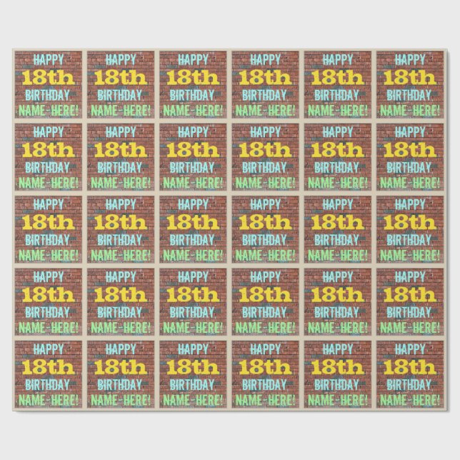 Brick Wall Graffiti Inspired 18:e födelsedagen + N Presentpapper (Platt)