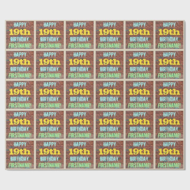 Brick Wall Graffiti Inspired 19:e födelsedagen + N Presentpapper (Platt)