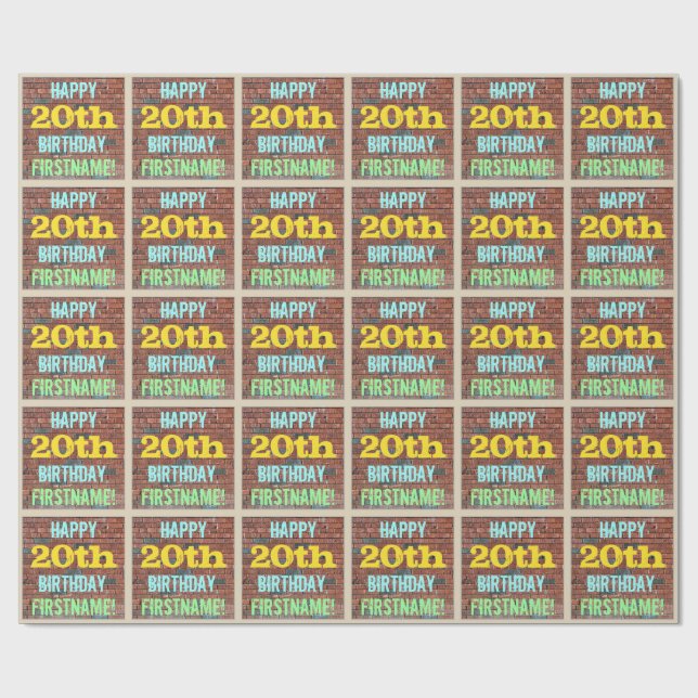 Brick Wall Graffiti Inspired 20:e födelsedagen + N Presentpapper (Platt)