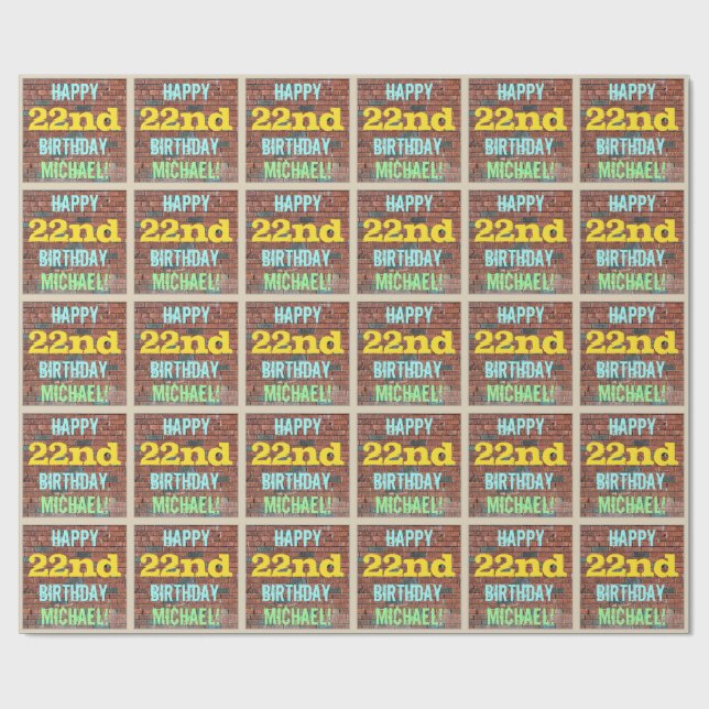 Brick Wall Graffiti Inspired 22:a födelsedagen + N Presentpapper (Platt)