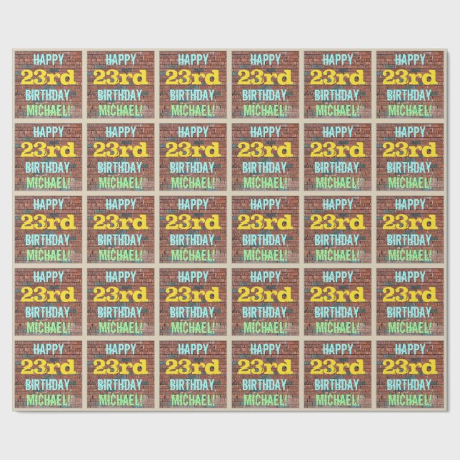 Brick Wall Graffiti Inspired 23:e födelsedagen + N Presentpapper (Platt)