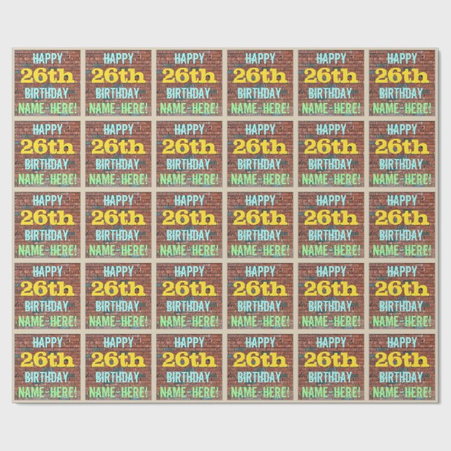 Brick Wall Graffiti Inspired 26:e födelsedagen + N Presentpapper (Platt)